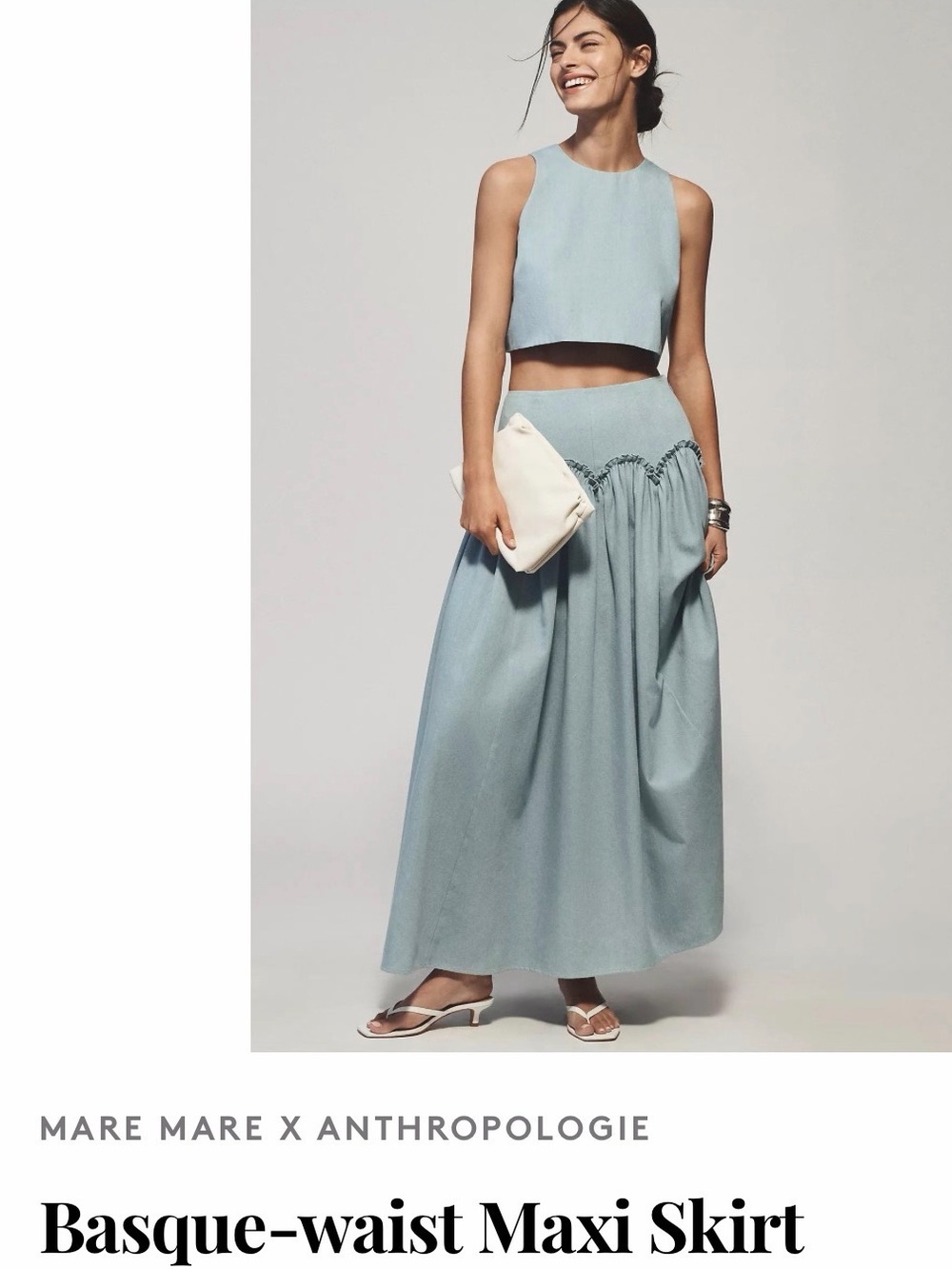 Anthropologie Pale Blue Maxi Skirt with Basque Waist in L/M